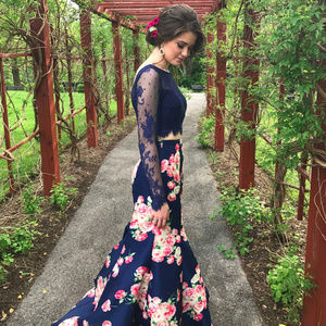 Sherri Hill 50488 - 2 piece blue pink floral prom gown